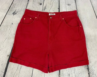 red jean shorts