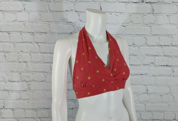 1970s Vintage Women's Red Polka Dot Floral Print H