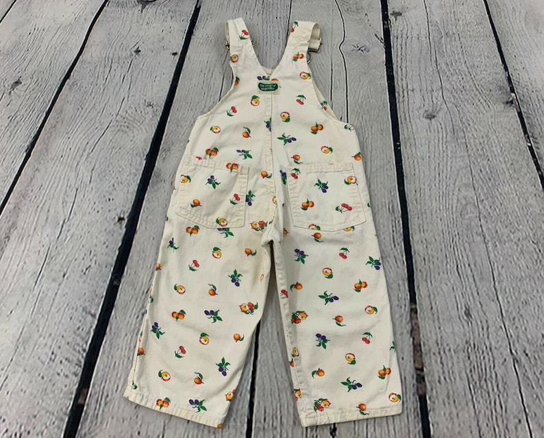 Cuecumber by Mark 1970s Vintage Kids Toddler Multi Color Fruit Print Colorful Canvas Sleeveless Overall Coveralls Size 2T
