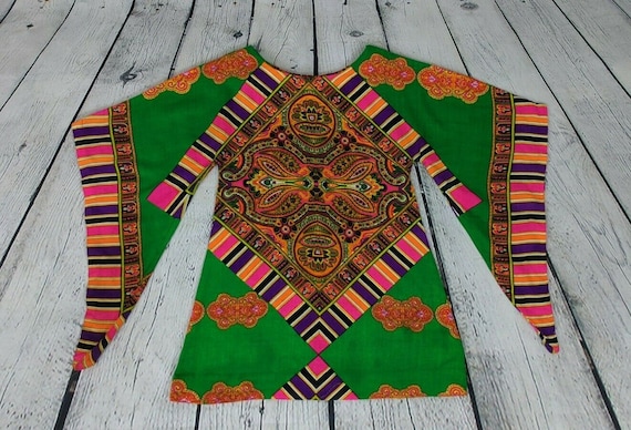 Kikee 1960s Women's Green Psychedelic Paisley Prin
