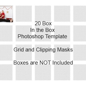 Modèle Photoshop 20 cartonné dans la boîte Collage en quadrillage photo BLANC avec masques de détourage pour la photographie de l'intérieur de la boîte et de portraits