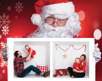 Santa Christmas Card Photoshop Template, Inside the Box Digital Photography Template Backdrop