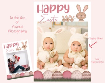 Dans la boîte Happy Easter 1 Box Bunny Photoshop Template pour les photographes, photographie, numérique, arrière-plan, superposition, portraits, boîte photo