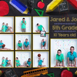 School Chalkboard Digital In the Box Photoshop Template Collage/Preschool/Kindergarten/Graduation/School/photograph/Portraits/Photography