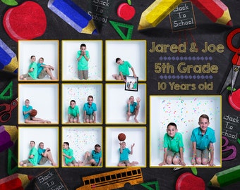 School Chalkboard Digital In the Box Photoshop Template Collage/Preschool/Kindergarten/Graduation/School/photograph/Portraits/Photography