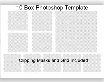 In the Box Photoshop Template 10 Box Digital Editable Grid Collage for Inside the Box Photography, In the Box, White Cube,