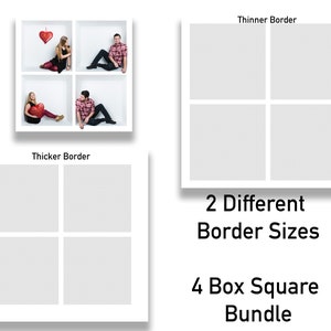 May include: A set of four square photo frames with two different border thicknesses. The frames are arranged in a 2x2 grid. The frames are white and have a subtle grid pattern.