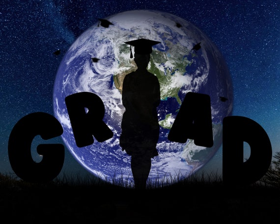 Grad * Senior GRADUATION Earth Silhouette Overlay Photoshop Template for Photographers Digital Background/ overlay/ bubble letters