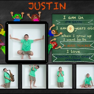 All About Me School Chalkboard Photoshop Template  Collage/  In the Box / Family, Kids Photography Editable/ class portrait/ first day