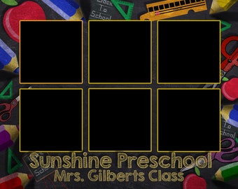 School Chalkboard Editable In the Box Photoshop Template Collage/Preschool/Kindergarten/Graduation/School/photograph/Portraits/Photography