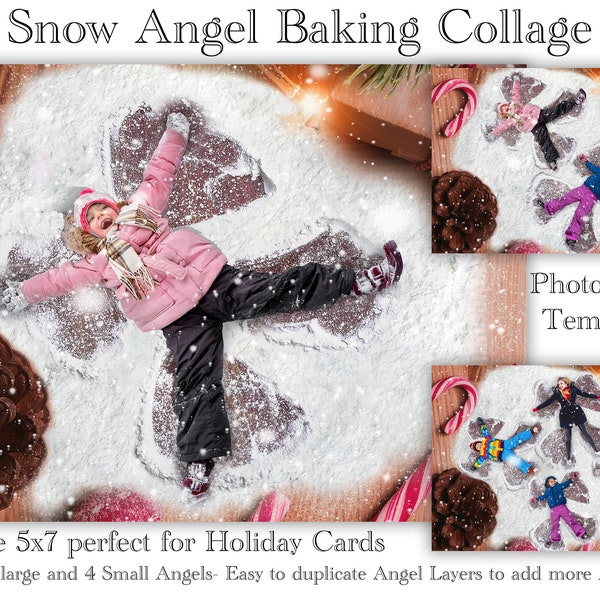 Cookie Cutter Kids Backdrop, Christmas Snow Angels in Flour Photoshop Template Digital Download/ Baking