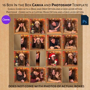 Plantilla de 16 cajas de cartón en caja para CANVA y PHOTOSHOP CON MÁSCARAS DE RECORTE, descarga digital, tutoriales en video, edición de Photoshop