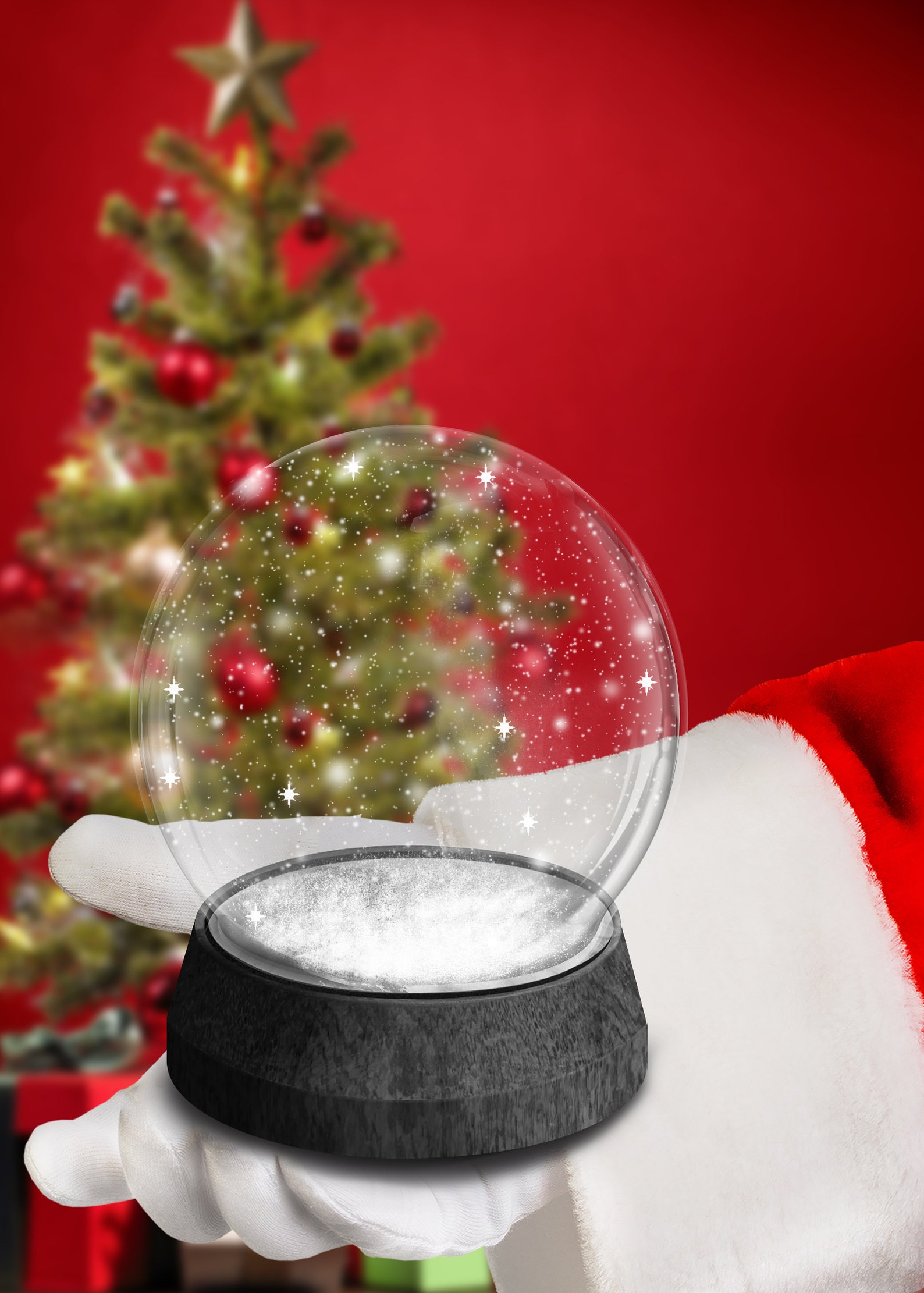 Santa Hand Holding a Snow Globe Christmas Tree Photoshop Card | Etsy