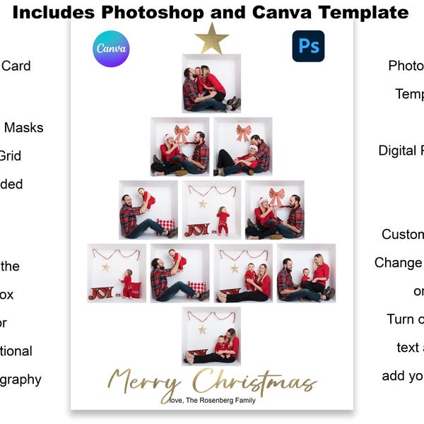 Christmas Tree 11 Box "in the box" Holiday Card Photoshop and CANVA Template for Photographers