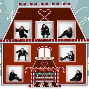 Weihnachtskarte Lebkuchen-Haus Photoshop Digital Download Vorlage Urlaub In the Box, lustige Feiertagskarte/