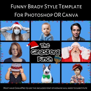 Funny Brady Style Your Bunch Photoshop and CANVA TEmplate Holiday Card for Christmas and Hanukkah Deluxe  for Photographers "In the Box"