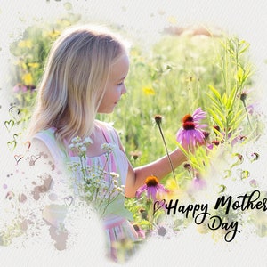 Plantilla de collage de fotos de Photoshop con acuarela de corazón para el Día de la Madre con 4 frases diferentes, personalizable, para fotógrafos, amor, digital, tarjeta y foto.