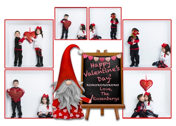 Valentine's Day Gnomes Chalkboard Photoshop Template for Photographers, Digital, Collage,Inside the Box, In the Box, Digital Download,