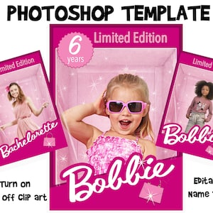Doll Box Photoshop Vorlage, digitaler Download, Fotovorlage, personalisierte Karte, Junggesellinnenabschiede, Geburtstagseinladung, überlagert, bearbeitbar