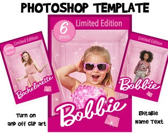 Doll Box photoshop Template, digital download, photo template, personalized card, bachelorette, birthday invite, layered, editable