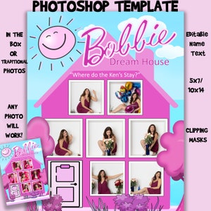 In the Box Doll Pink Dream House photoshop Template, digital download, photo, bachelorette, birthday invite, editable personalized card
