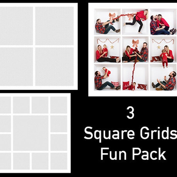 In the Box Photoshop Template 3 MOST POPULAR SQUARE grid Fun Pack Digital Collage-Inside the Box,White Cube, photography, editable