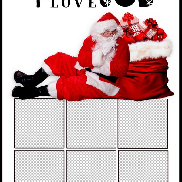 Classic Santa "Peace Joy" Photo Collage ( Size 5x7 Ratio) Inside the Box, Family, Kids, Newborn Photography Template & Digital Backdrop