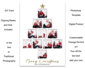 Christmas Tree 11 Box "in the box" Holiday Card Photoshop Template for Photographers