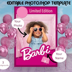 Doll Box with 3 Backgrounds editable photoshop Template, digital download, photo template, personalized card, bachelorette, birthday invite