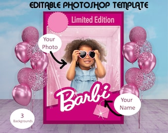 Doll Box with 3 Backgrounds editable photoshop Template, digital download, photo template, personalized card, bachelorette, birthday invite