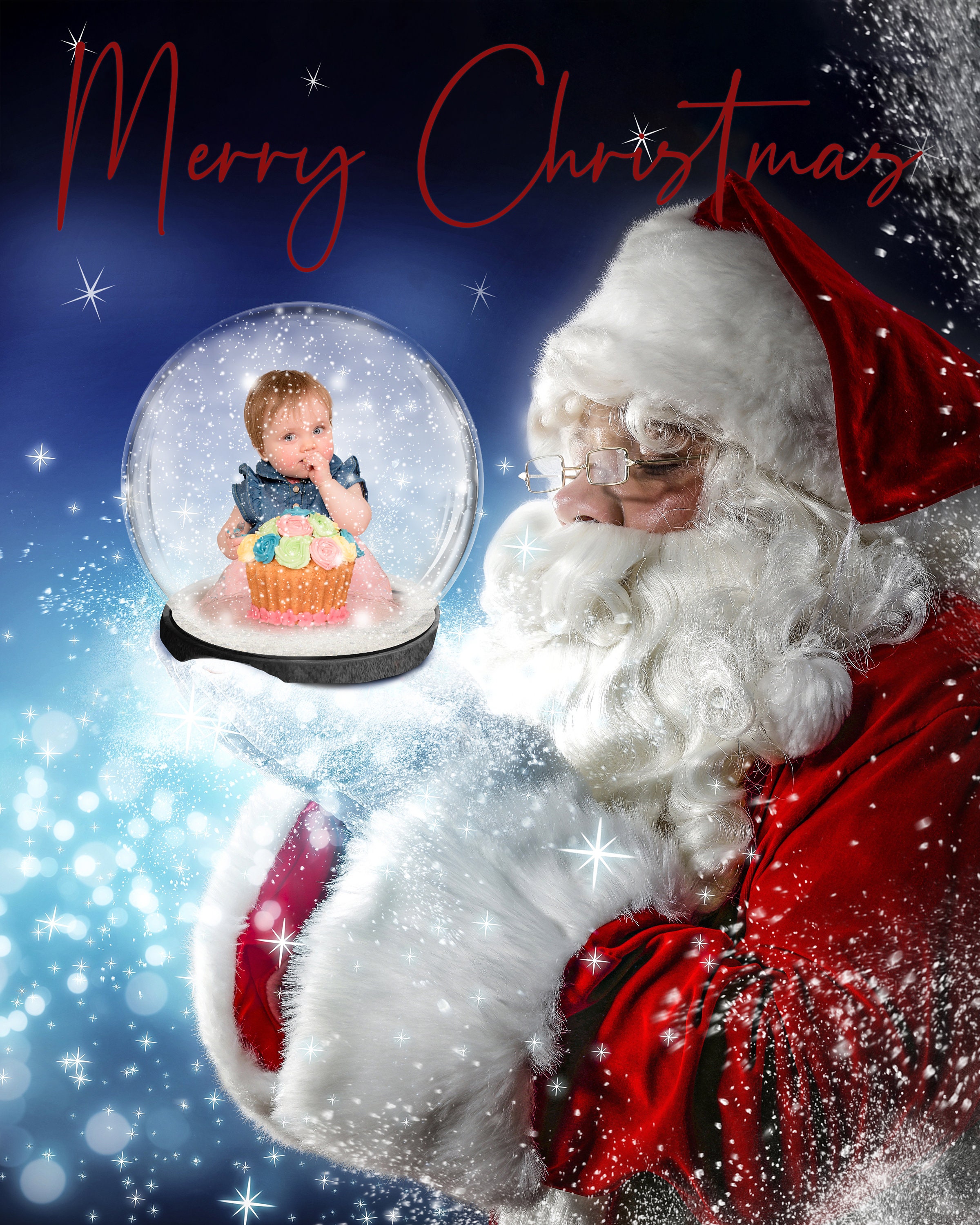 Christmas * Santa Holding a Snow Globe Holiday Template for