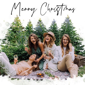 Christmas Tree Holiday Card Watercolor Editable Photoshop Template Digital Download Merry Christmas