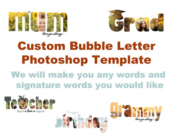 CUSTOM BUBBLE LETTERS Photoshop Collage Template for Photographers/ digital/ background/ mom/ grandma/ bubble letters