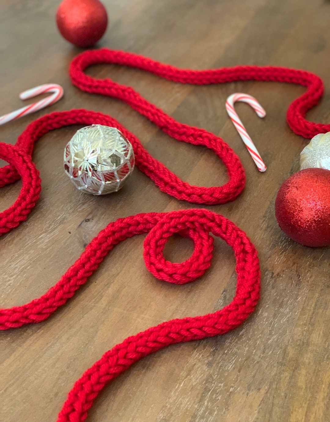 Large Red Knit Christmas Tree Garland Etsy