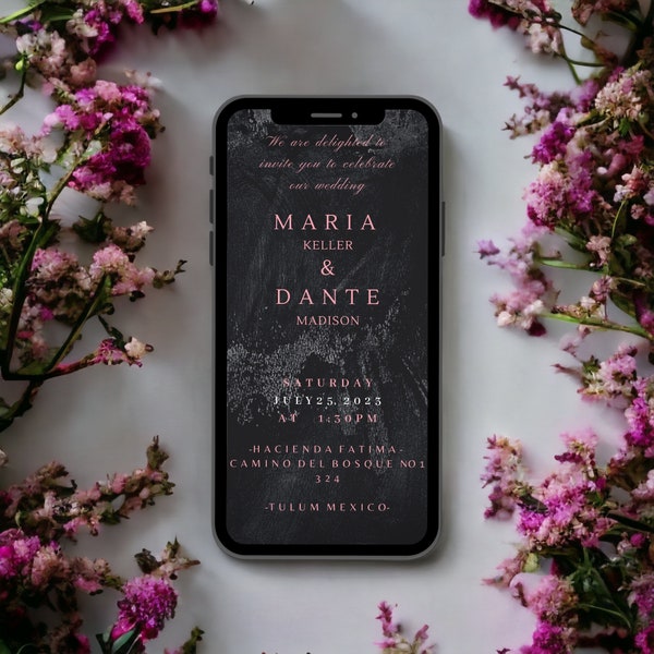 Editable Digital Template Wedding invitation Smartphone Canva - Handmade painted - Digital Template.