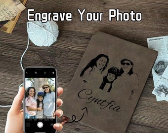 Personalized Photo Journal,Custom Name Leather Journal,Custom Picture Leather Portfolio,Engraved Leather Journal,Engraved Family Photo Gift