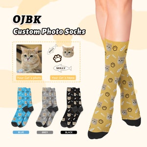 カスタムペット写真ソックス、かわいい猫をソックスに乗せる、パーソナライズされた猫ソックス、ソックスに顔、パーソナライズされたギフト、猫好きへのギフト、クリスマスギフト