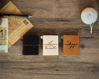 Personalized Leather Retro Pocket Notebook, Custom Mini Leather Traveler's Journal, Custom Couple Name Mini Leather Journal , Gift for Her