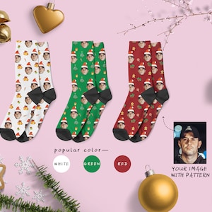 Aangepaste kerstgezichtssokken, aangepaste fotosokken, aangepaste kerstsokken, huisdierfotosokken, gepersonaliseerde sokken, fotosokken voor kerstcadeau