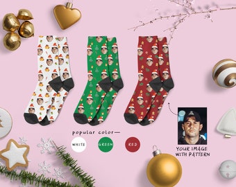 Calcetines de cara de Navidad personalizados, calcetín con foto personalizada, calcetín de Navidad personalizado, calcetín con foto de mascota, calcetín personalizado, calcetines con imagen para regalo de Navidad