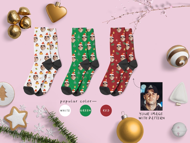 Custom Christmas Face Socks, Custom Photo Sock, Custom Christmas Sock, Pet Photo Sock, Personalized Sock, Picture Socks for Christmas Gift image 1