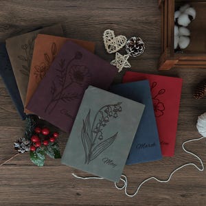 Personalized Birth Flower Journal, Custom name Leather Journal, Personalized Notebook A5, Engraved Journal, Handmade Gift, Business Gift