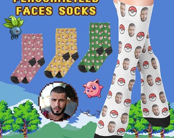 Caught You PokeBall Socks, Custom Face Socks, Custom Photo Socks, Personalized Socks with Poké Ball, Personalized Face Socks, Gift For Her