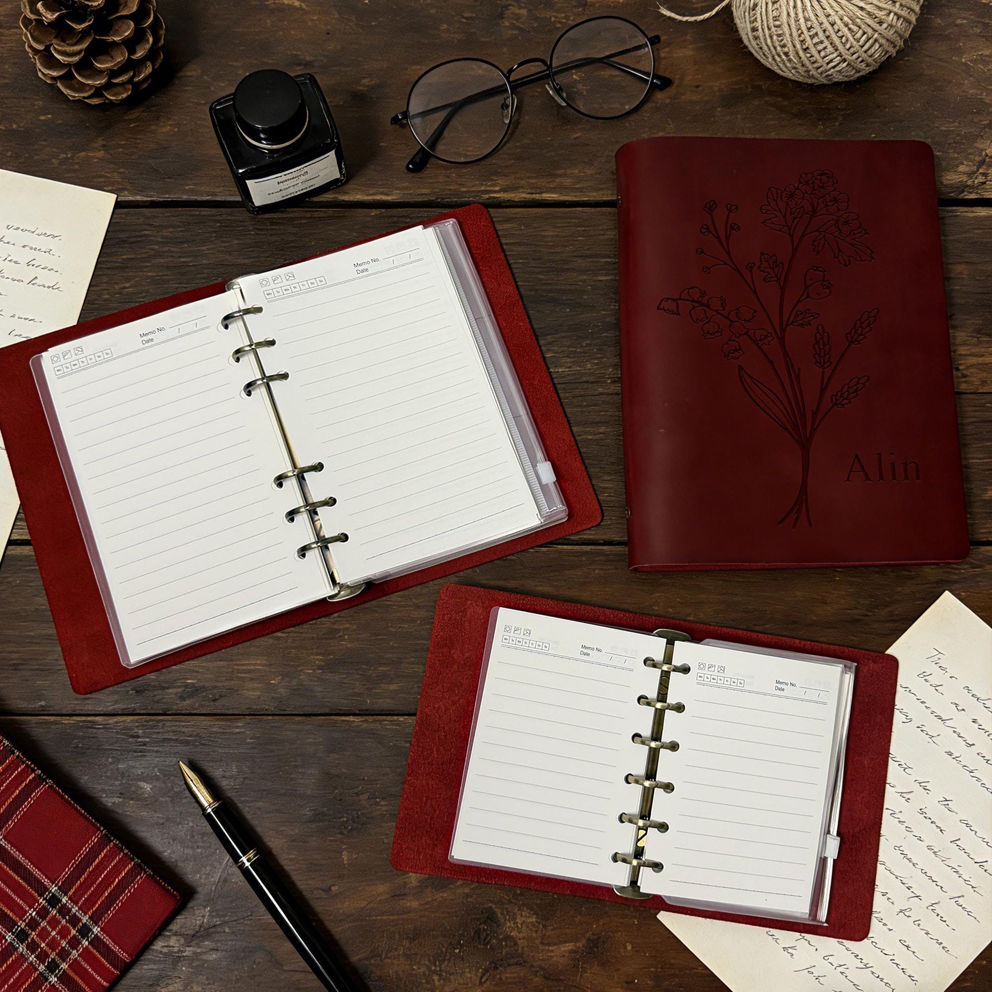 Personalized Birth Flower Leather Notebook, Custom Name Journal ...