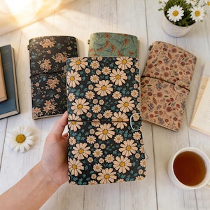 Vintage blommig resedagbok i A6-stil, anteckningsbok i koreansk stil, retro läderdagbok, anteckningsbok med blomsterplanering, present till henne