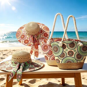 CONJUNTO DE SOMBRERO Y BOLSO PARA PLAYA, PROTEGETE DEL SOL CON ESTILO