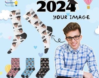 Chaussettes de remise des diplômes 2024, Chaussettes personnalisées, Cadeaux de remise de diplôme pour lui, Chaussettes de remise des diplômes 2024, Chaussettes pour diplômés, Chaussettes personnalisées