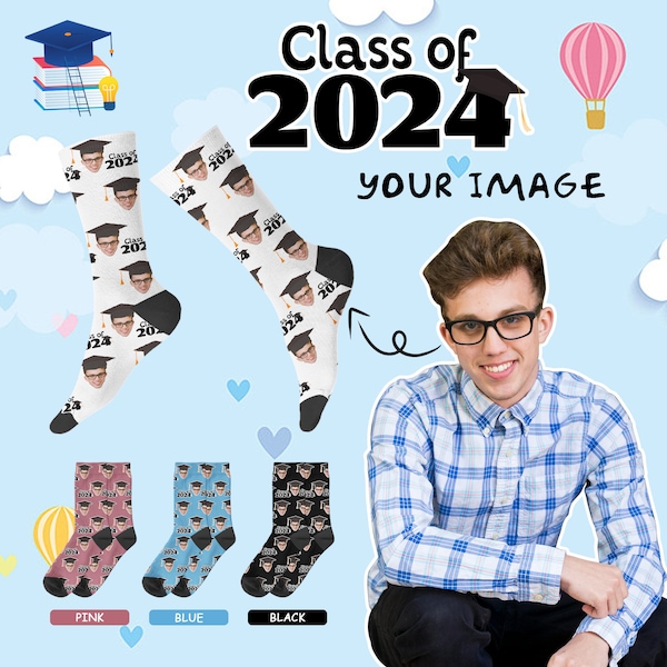 2024 Graduation Socks, Custom Face Socks, Graduation Gifts for Him, Class of 2024 Graduation Socks, Grad Socks, Personalized Face Socks