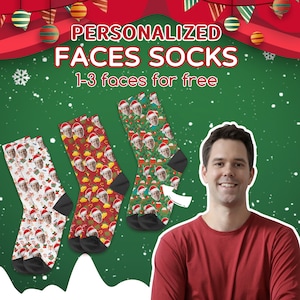 Aangepaste kerstgezichtssokken, aangepaste fotosokken, aangepaste kerstsokken, huisdierfotosokken, gepersonaliseerde sokken, fotosokken, kerstcadeau