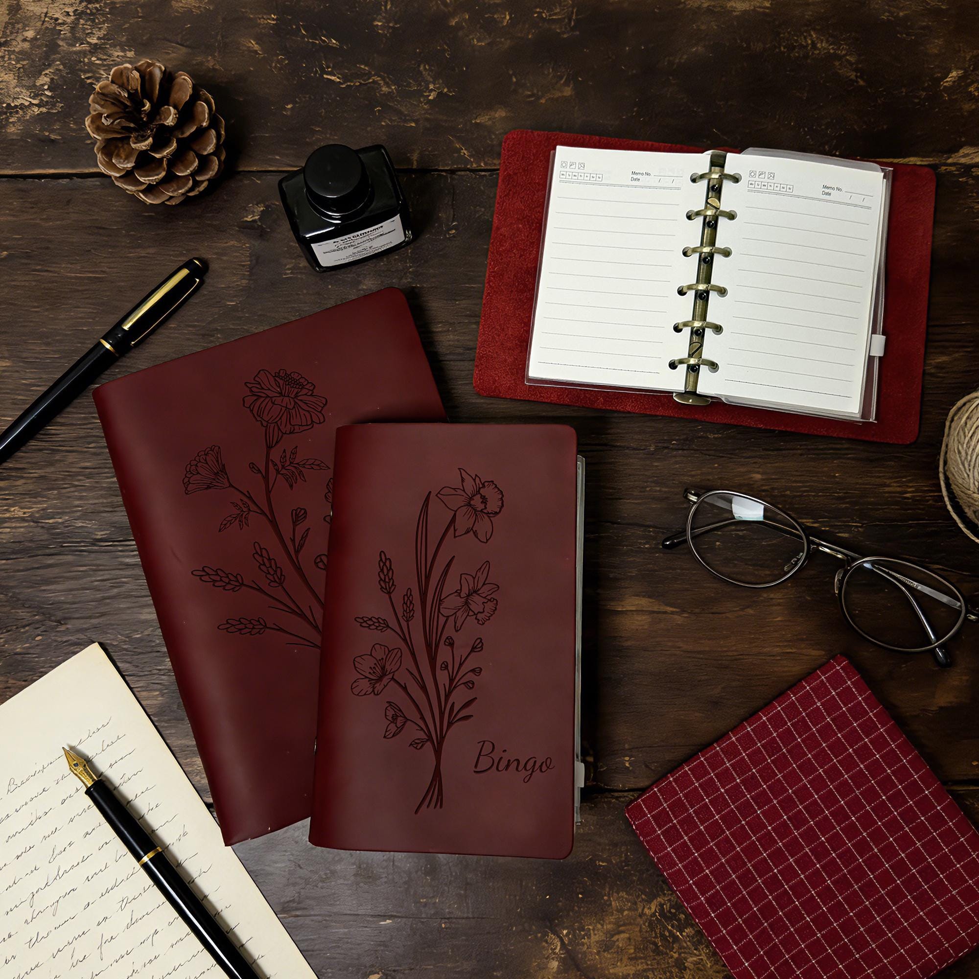 Personalized Birth Flower Leather Notebook, Custom Name Journal ...